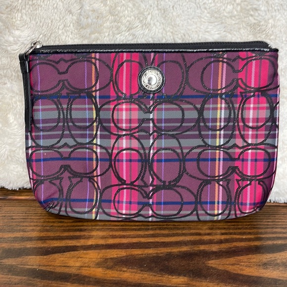 Coach Handbags - Coach Pink Plaid Zippered Pouch